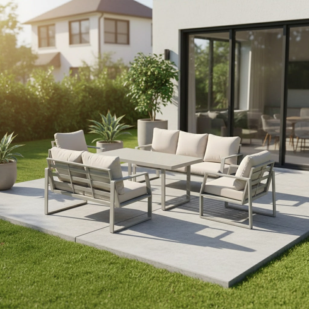 Casa Fiora Outdoor Elegance – 7-Seater Aluminum Garden Sofa in Khaki