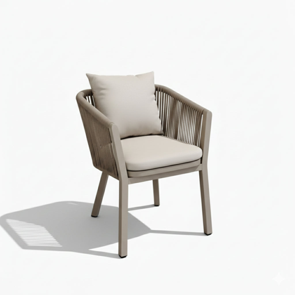 CasaFiora Stylish Patio Dining Chair with Aluminum Frame & Rope Weave – Grey