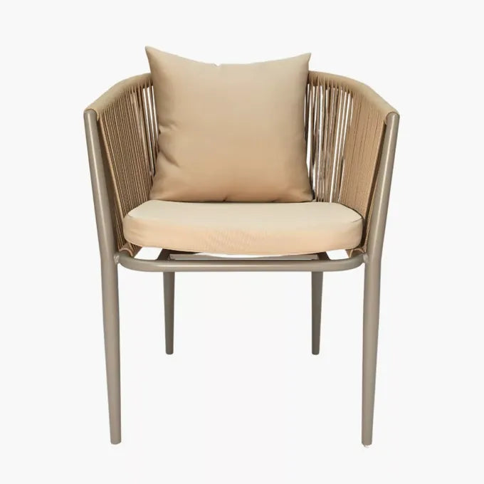 CasaFiora Outdoor Aluminum Rope Dining Chair with Comfort Cushion-Khaki Frame