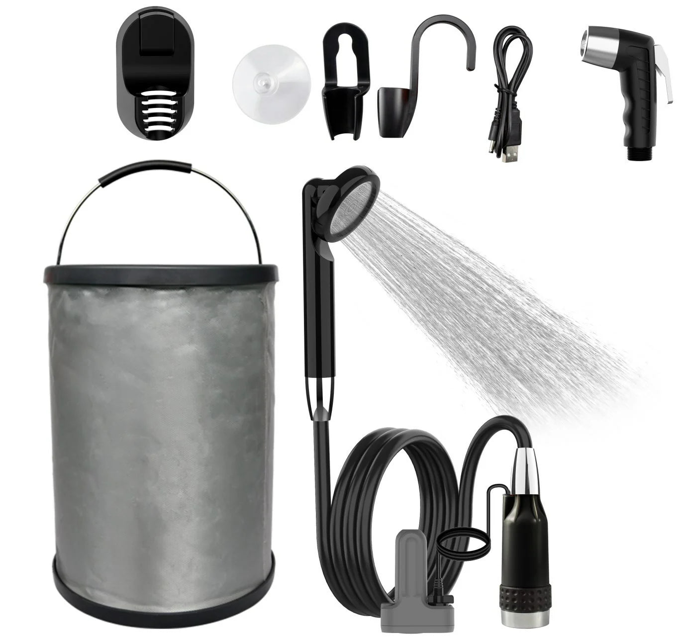 Portable Shattaf Electric Bidet Camping Shower Sprayer Pump Kits With Bucket Hand Holder Sets