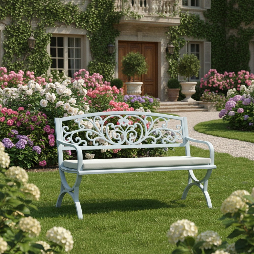 Casa Fiora White Steel Bench