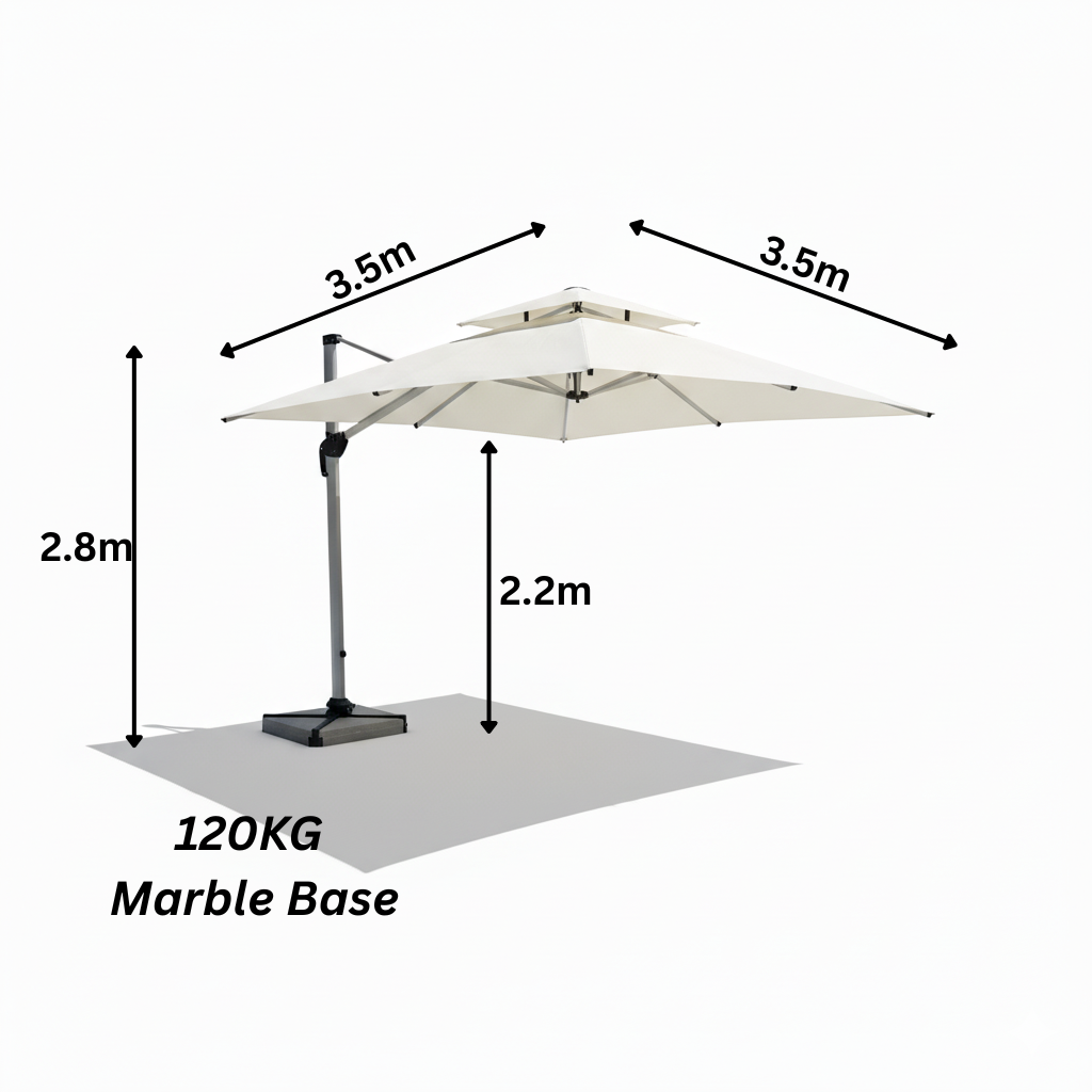 Casafiora 3.5m Premium Square Cantilever Umbrella-White