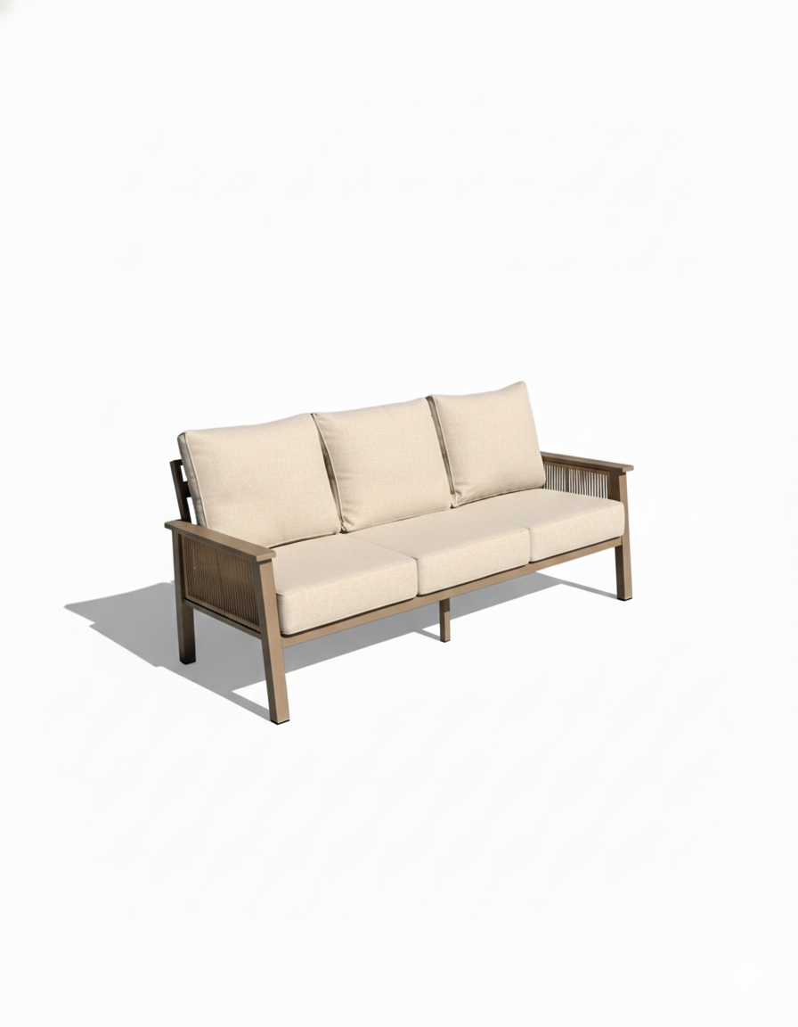 Beige outdoor sofa with Aluminum frame on a white background