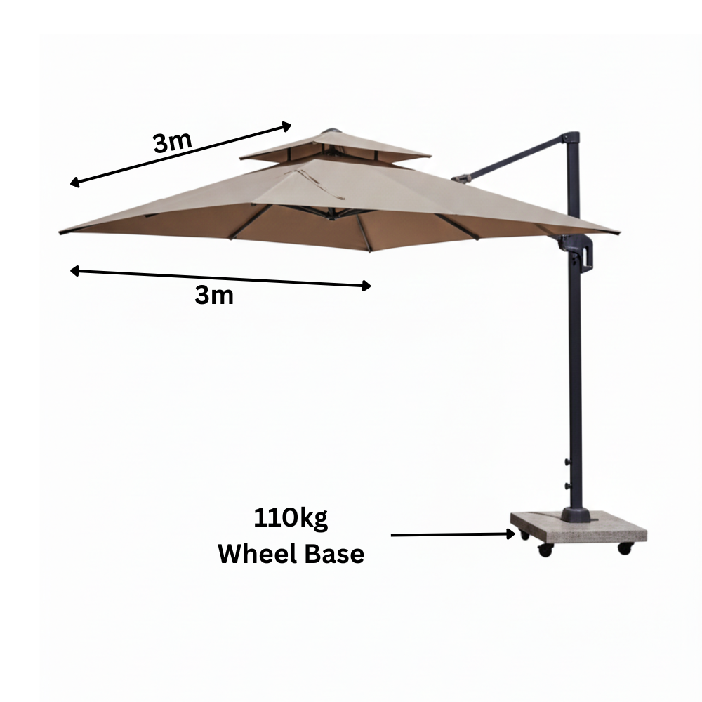 CasaFiora 3m x 3m Square Cantilever Umbrella with Wheeled Base