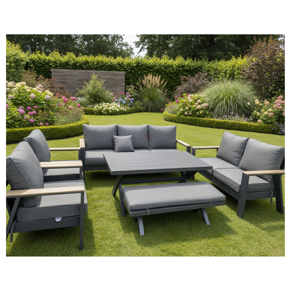 Casa Fiora Modern 9-Seater Outdoor Lounge Set – Aluminum Frame with Premium Cushions &amp; Dining Table