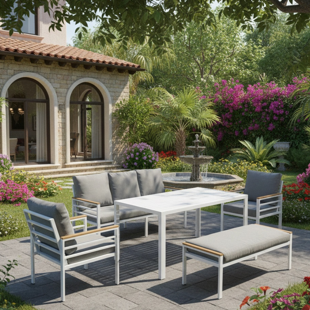 Casa Fiora Aluminium 7 Seater Sofa Set with Dining Table