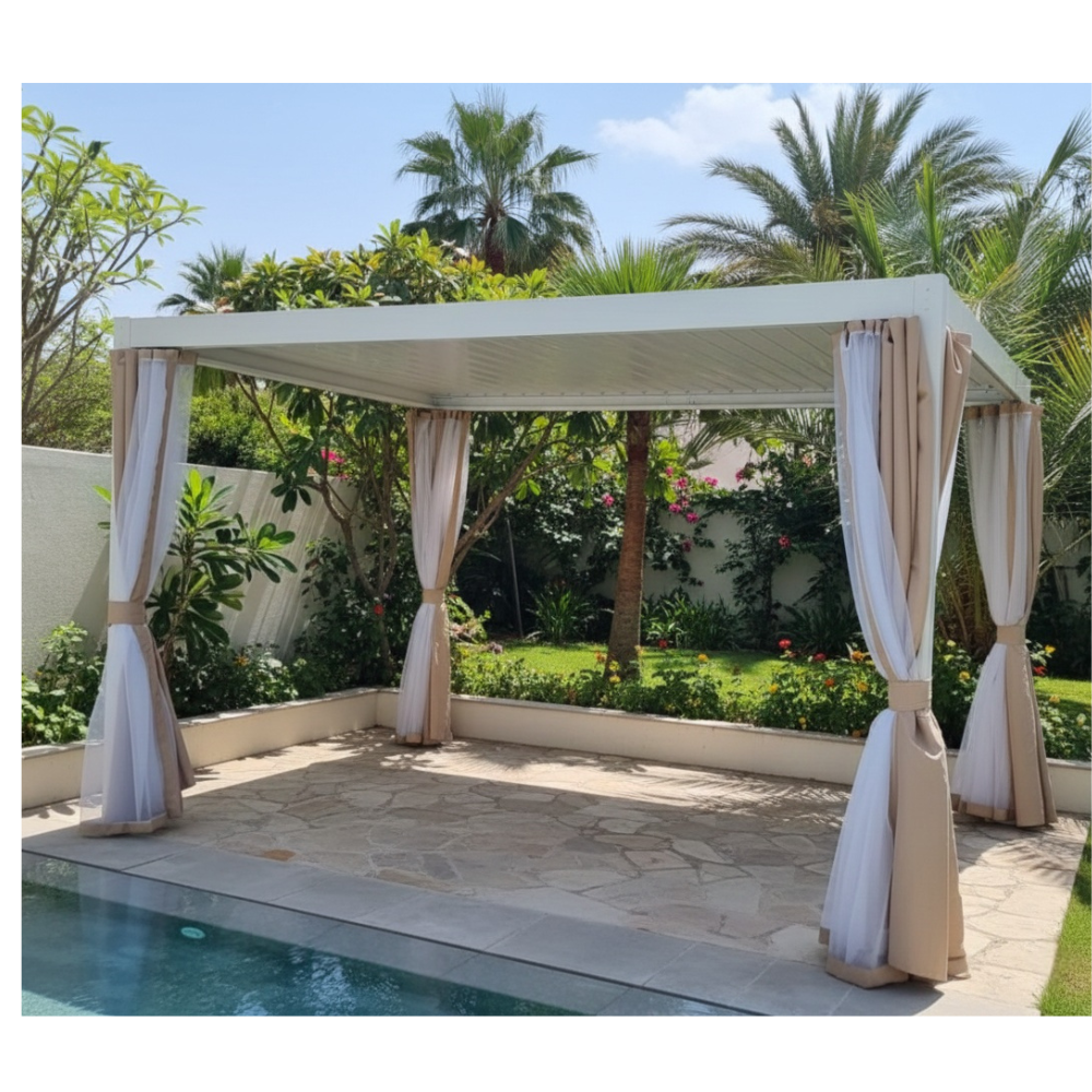 Casa Fiora Premium Aluminum Pergola 3×4 m – Weather-Resistant with Beige Curtains