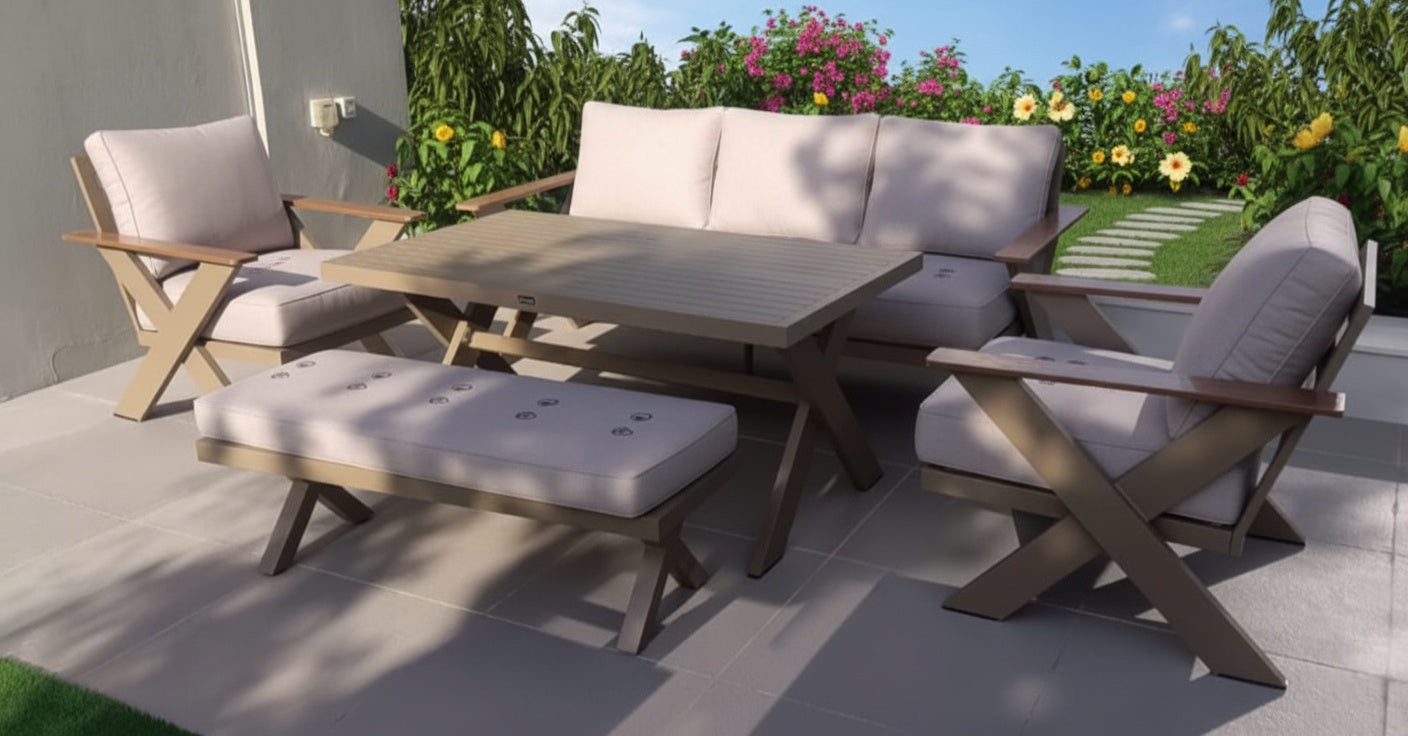 Outdoor Comfort Collection: Sofa, Chairs & Table
