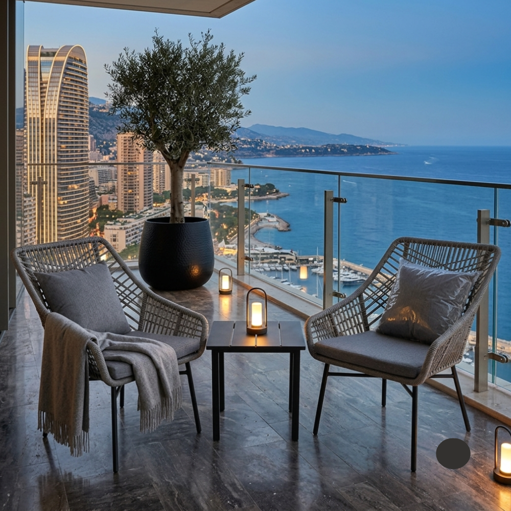 Casa Fiora Rope Balcony  Set – 2 Outdoor Lounge Chairs with Side Table
