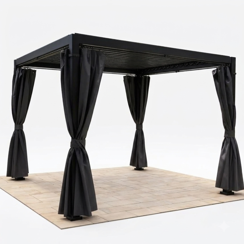 Casa Fiora Aluminum Pergola with Curtains – 3.0 x 2.7m
