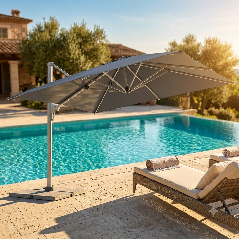 Casa Fiora 3x4m Cantilever Grey Umbrella with Marble Base