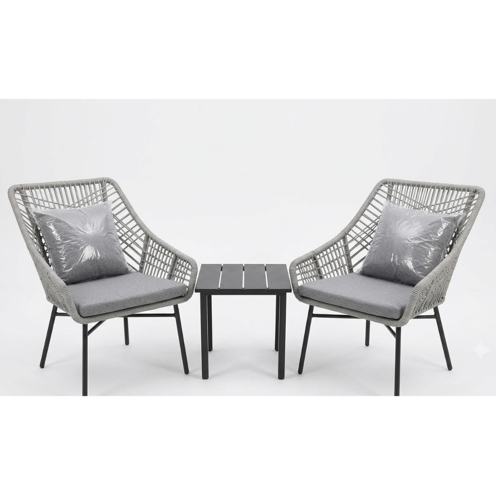 Casa Fiora Rope Balcony  Set – 2 Outdoor Lounge Chairs with Side Table