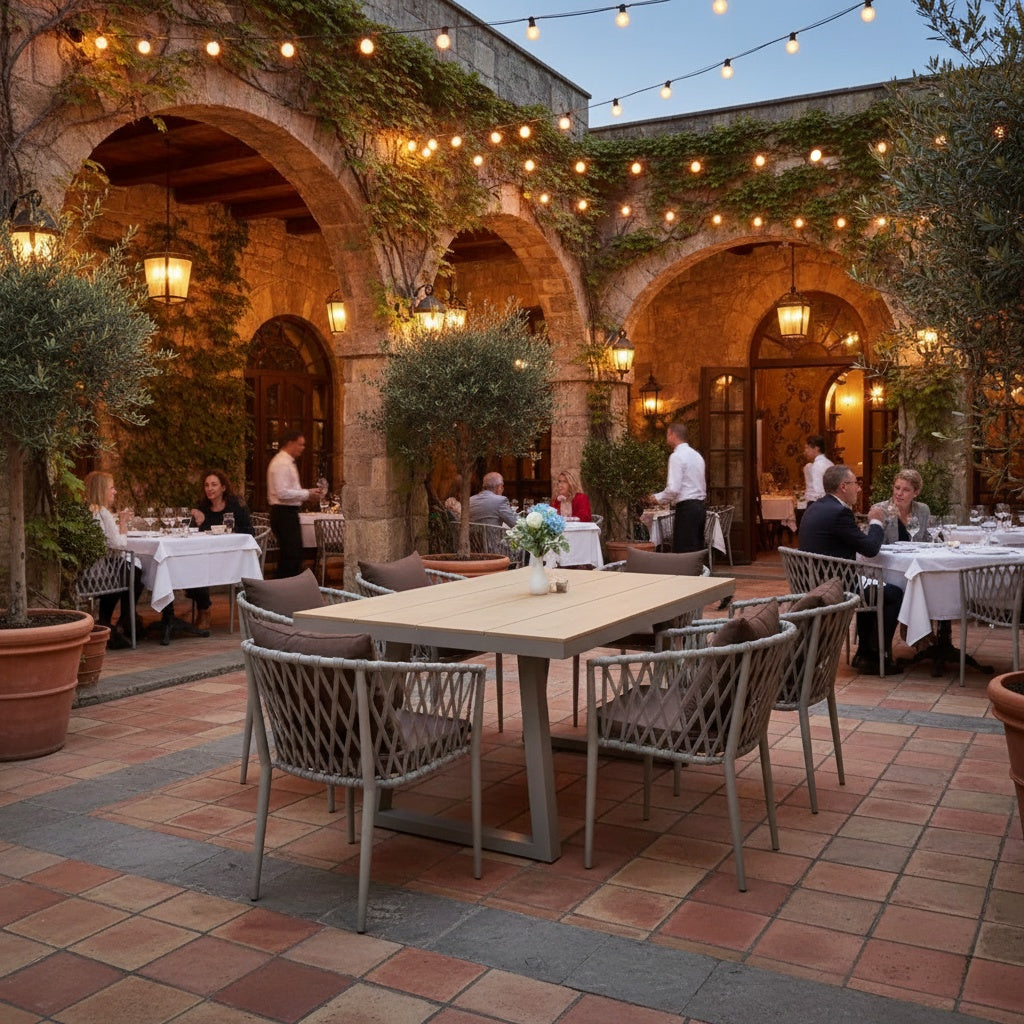 Casa Fiora Modern Aluminum WPC Outdoor Dining Set with Cushioned Chairs – 6 Seater