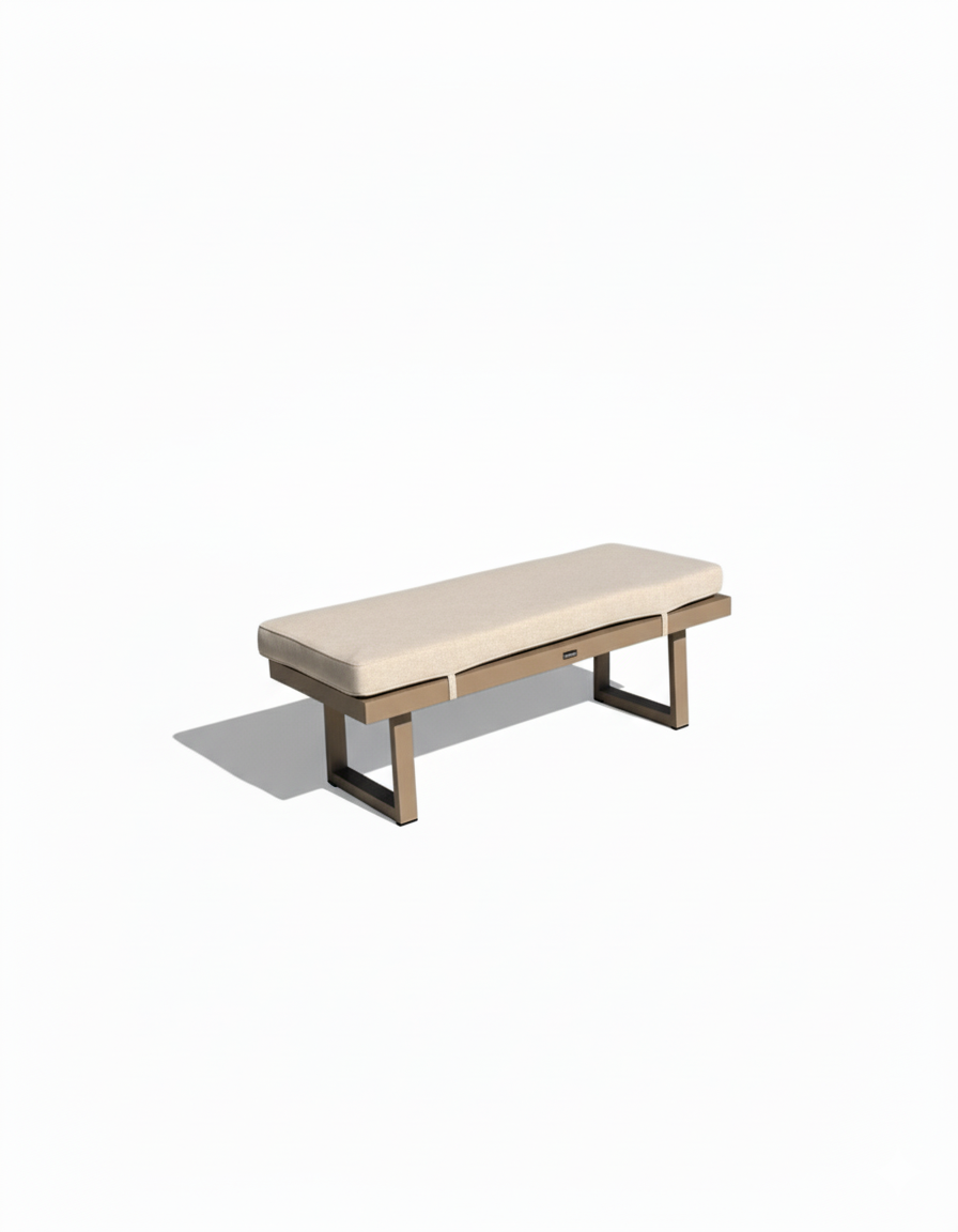 Beige bench with Aluminum frame on a white background