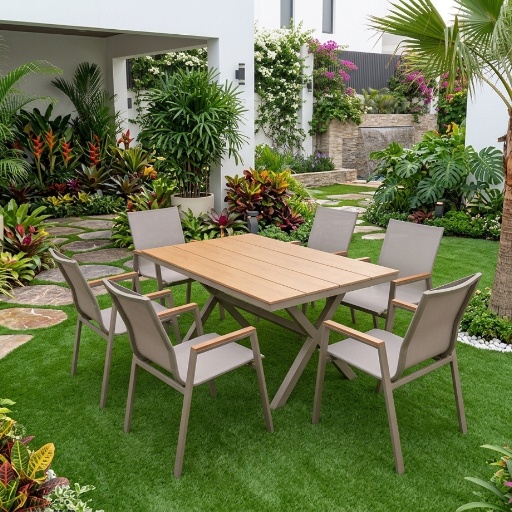 Casa Fiora Modern Aluminum & WPC Outdoor Dining Set(Table+6 Chairs)