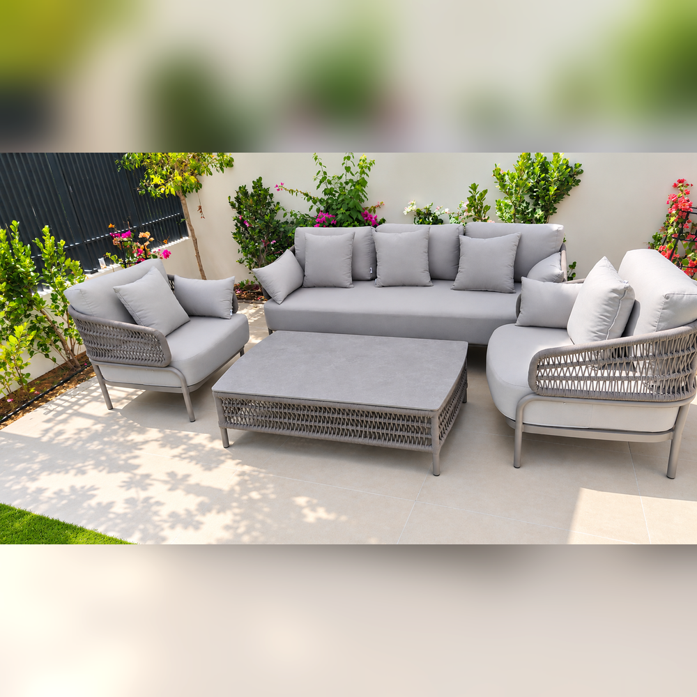 CasaFiora Outdoor Comfort Collection – 5-Seater Patio Sofa Set with Soft Cushions-Grey
