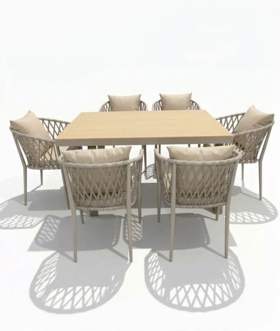 Casa Fiora Modern Aluminum WPC Outdoor Dining Set with Cushioned Chairs – 6 Seater
