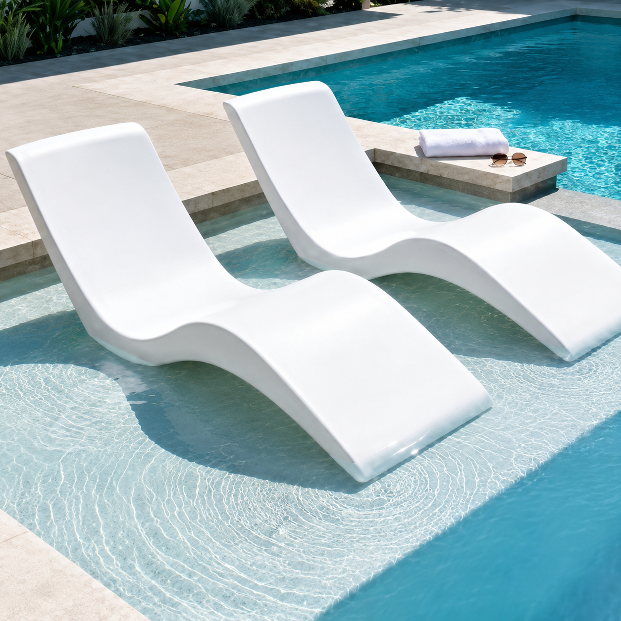 Outdoor Fiberglass Lounge Chair Waterproof and Sunproof for Pools( 1 Sunbed only)