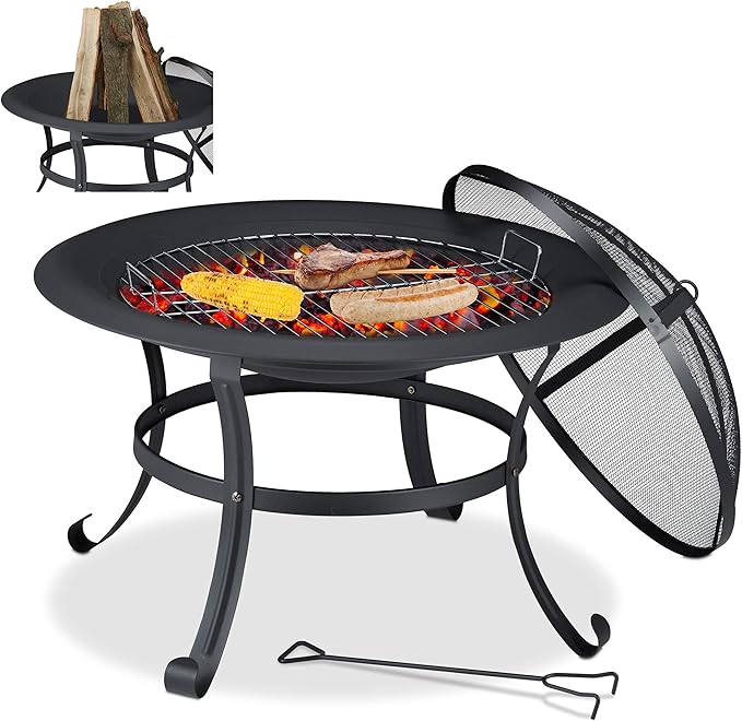 Outdoor Garden Fire Pit Camping BBQ Round Table Stove Black