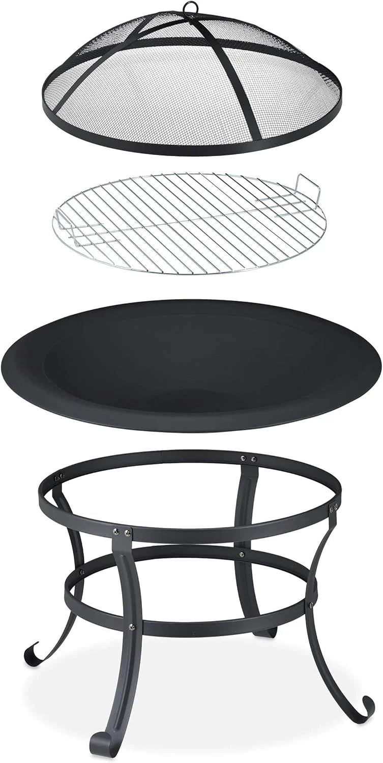 Outdoor Garden Fire Pit Camping BBQ Round Table Stove Black