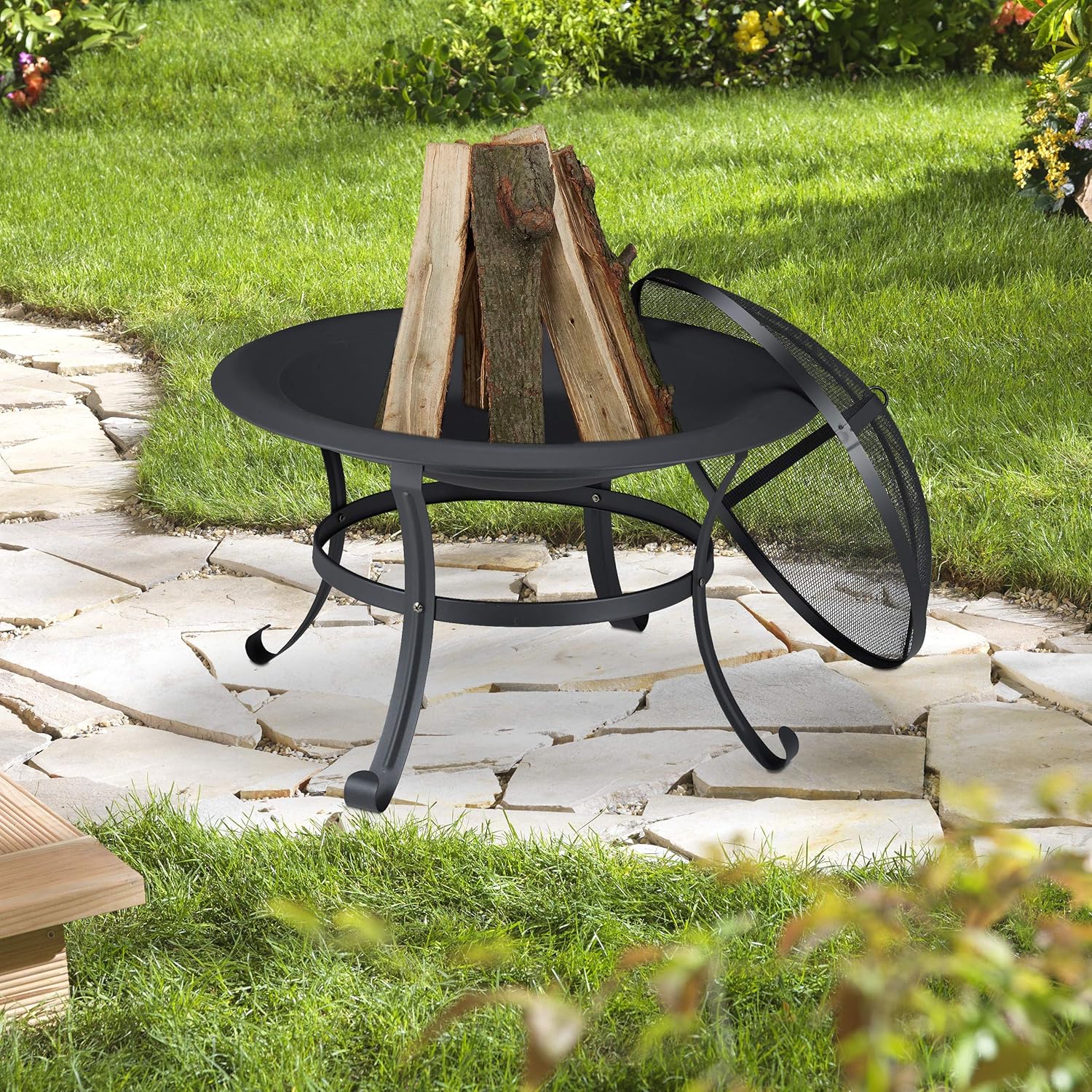 Outdoor Garden Fire Pit Camping BBQ Round Table Stove Black