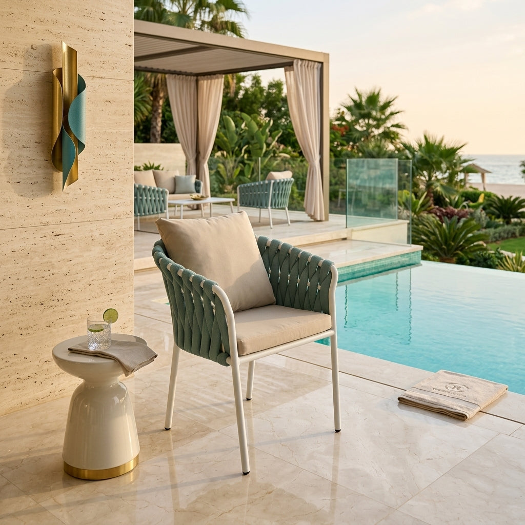 Casa Fiora Outdoor Dining Armchair – Modern Woven Rope & Weatherproof Aluminum