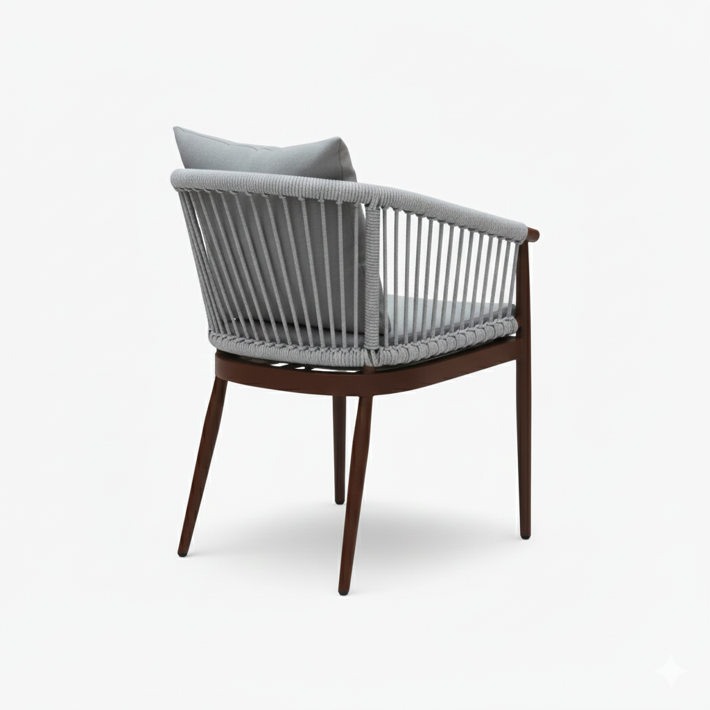 CasaFiora Outdoor Aluminum Chair with Comfortable Gray Cushion-Wooden Color Frame