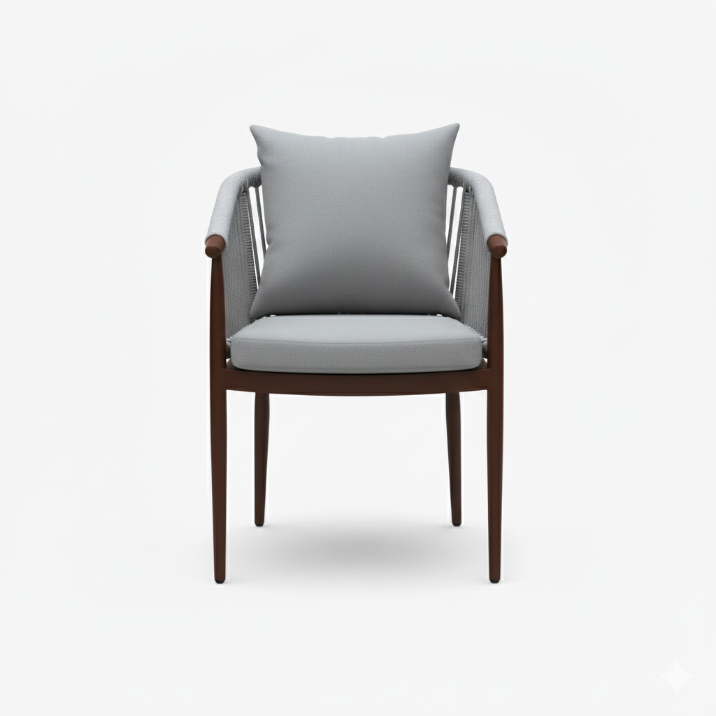 CasaFiora Outdoor Aluminum Chair with Comfortable Gray Cushion-Wooden Color Frame