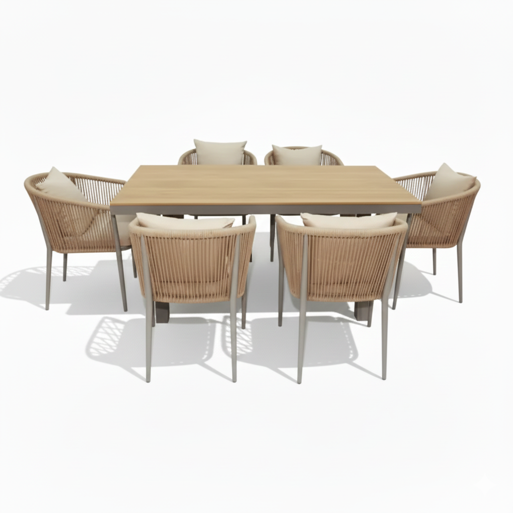 CasaFiora Premium Aluminum & WPC 6-Seater Garden Dining Set with Cushions