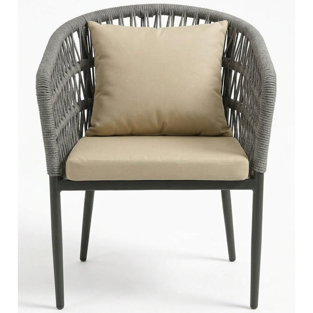 Modern Outdoor Woven Rope Dining Chair – Weather-Resistant Aluminum Frame Patio Chair with Cushions