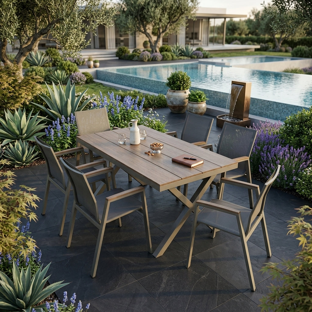 Casa Fiora Modern Aluminum & WPC Outdoor Dining Set(Table+6 Chairs)