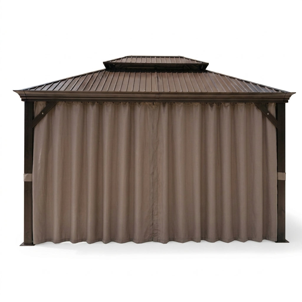 Casa Fiora Premium 3x4M Hardtop Double Roof Aluminum Gazebo with Curtains & Mosquito Nets – Brown