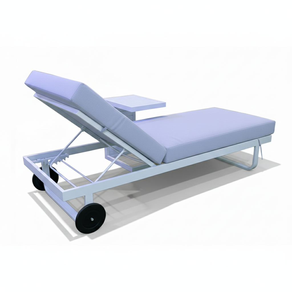 CasaFiora AzureLuxe™ Aluminum Sun Lounger with Integrated Side Table-White