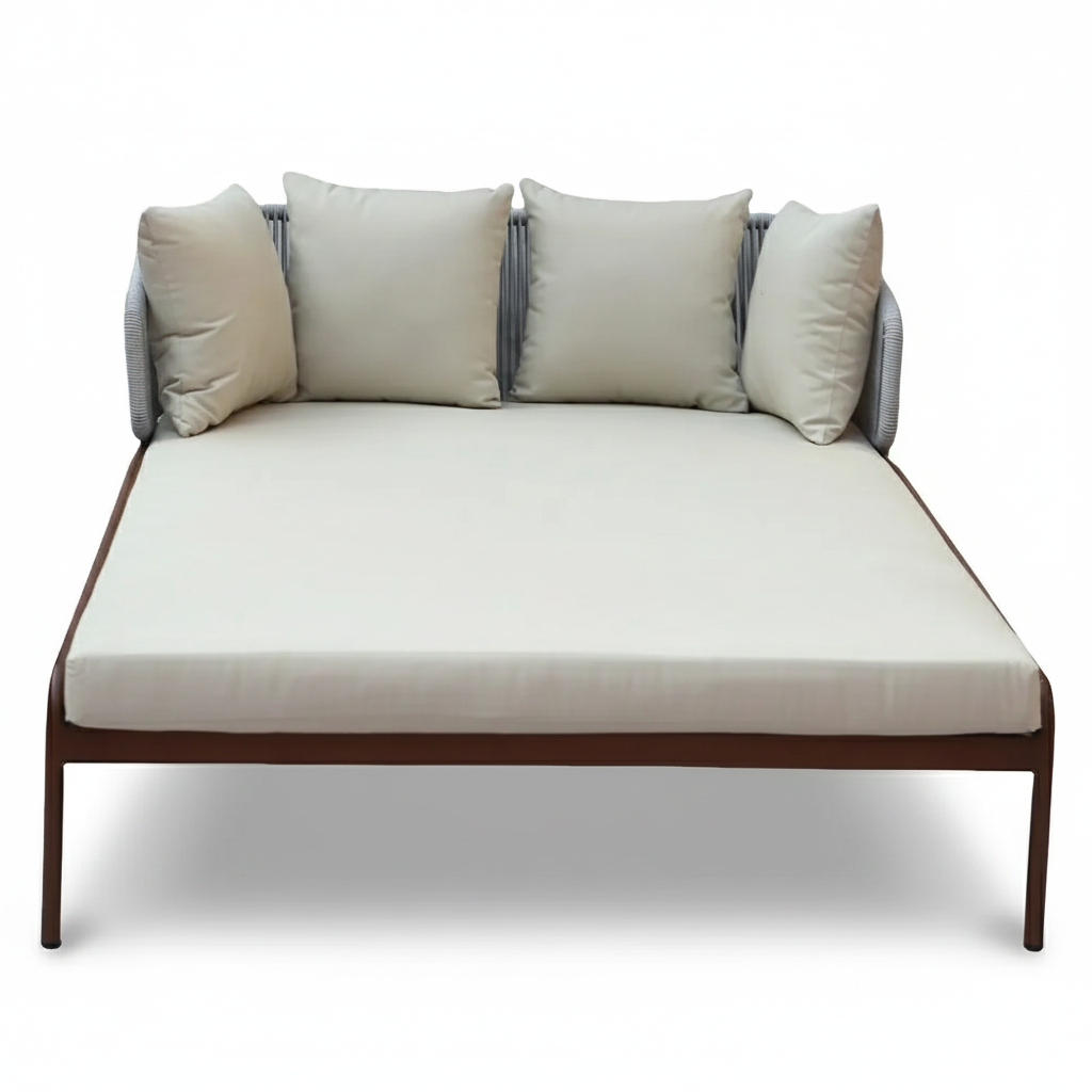 CasaFiora Serenity Double Daybed with Wood-Finish Aluminum Frame & Off-White Cushions