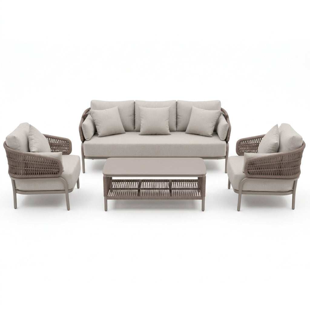 CasaFiora Outdoor Comfort Collection – 5-Seater Patio Sofa Set with Soft Cushions-Grey