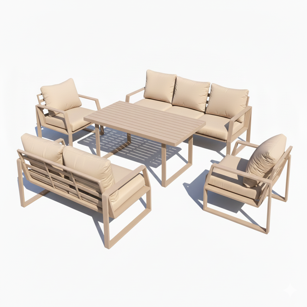 Casa Fiora Outdoor Elegance – 7-Seater Aluminum Garden Sofa - Beige