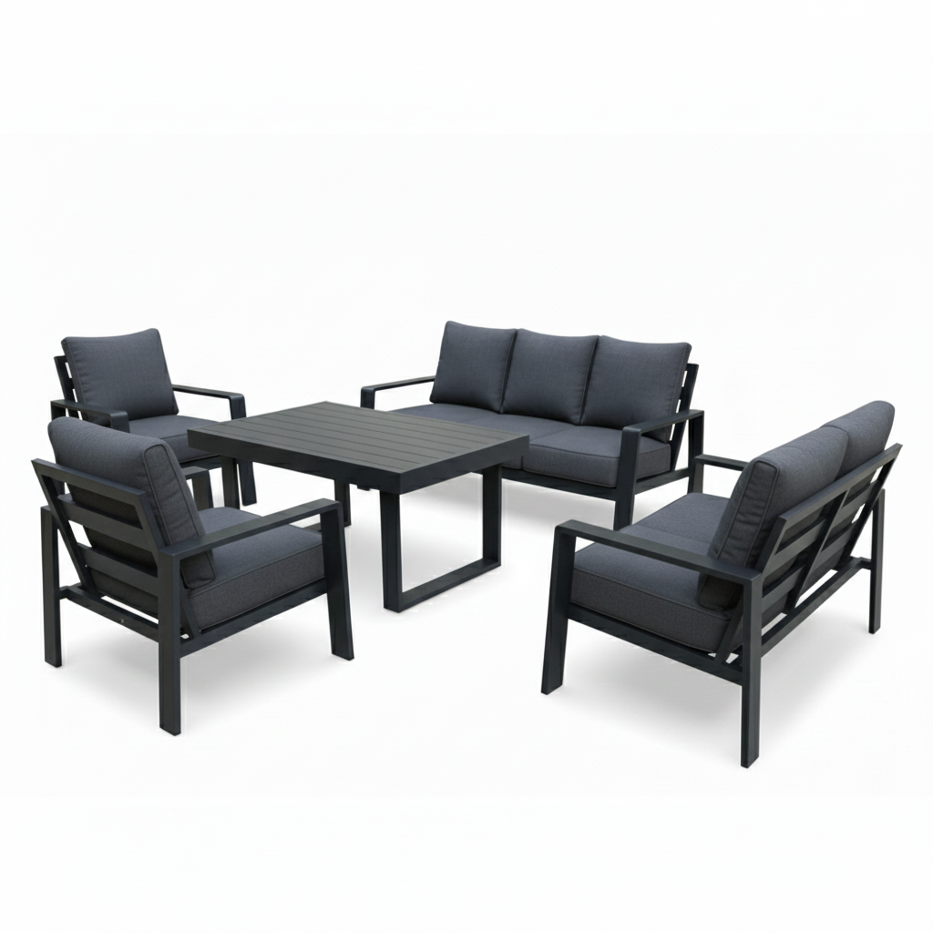CasaFiora Noir Luxe Outdoor Lounge Sofa Set with Premium All-Weather Cushions