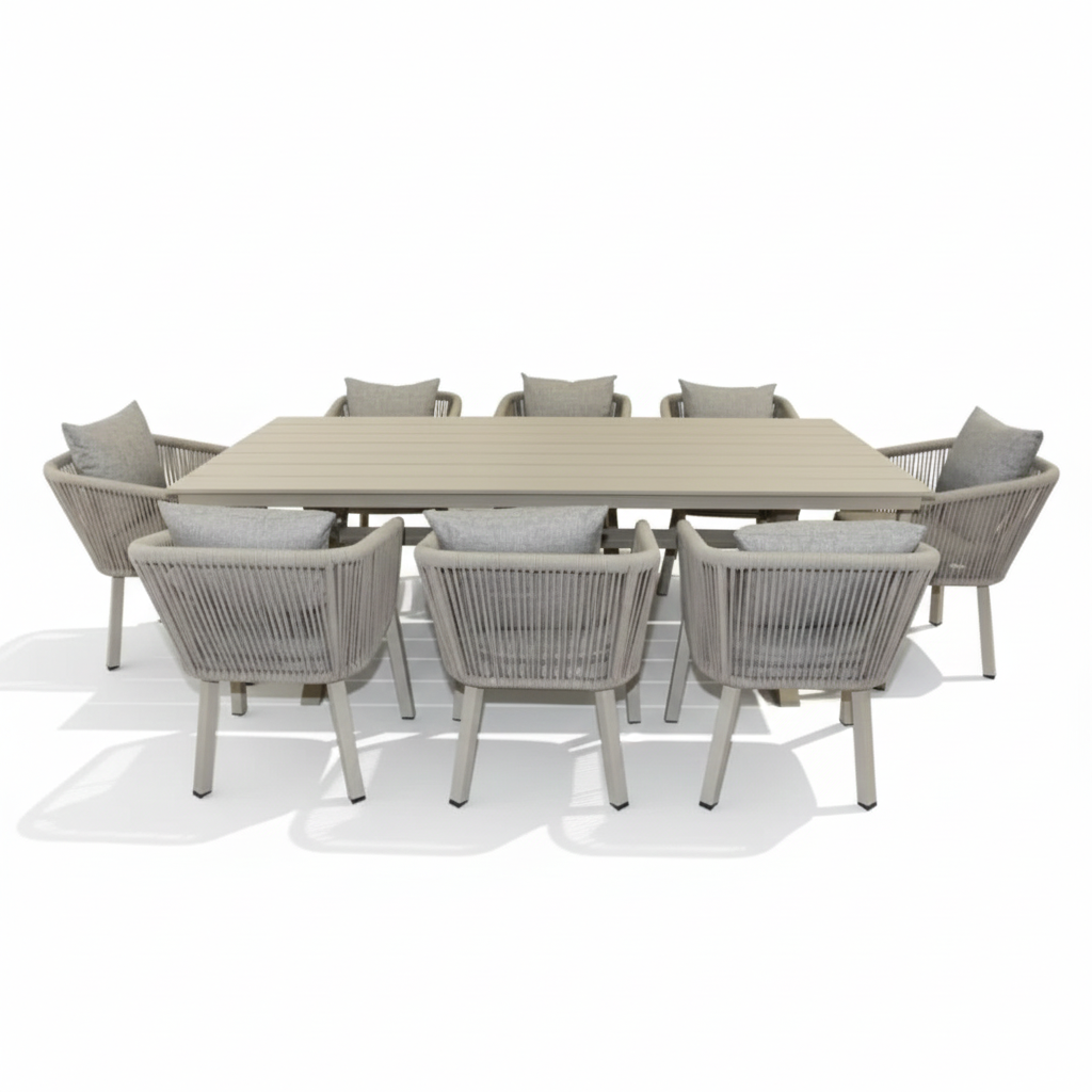 Casa Fiora Modern 8-Person Aluminum Patio Dining Set with Comfort Cushions