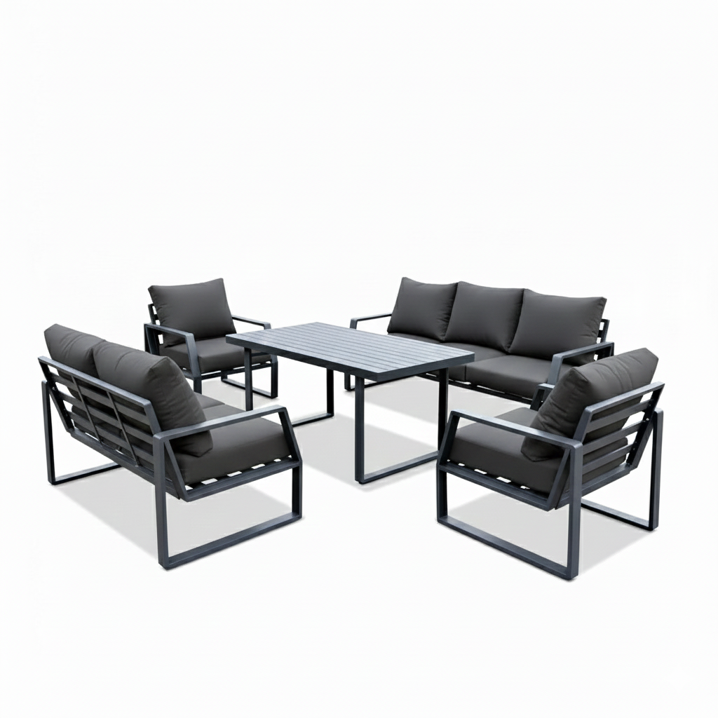 Casa Fiora Luxurious 7-Seater Outdoor Sofa Set with Aluminum Frame & Plush Cushions-Black