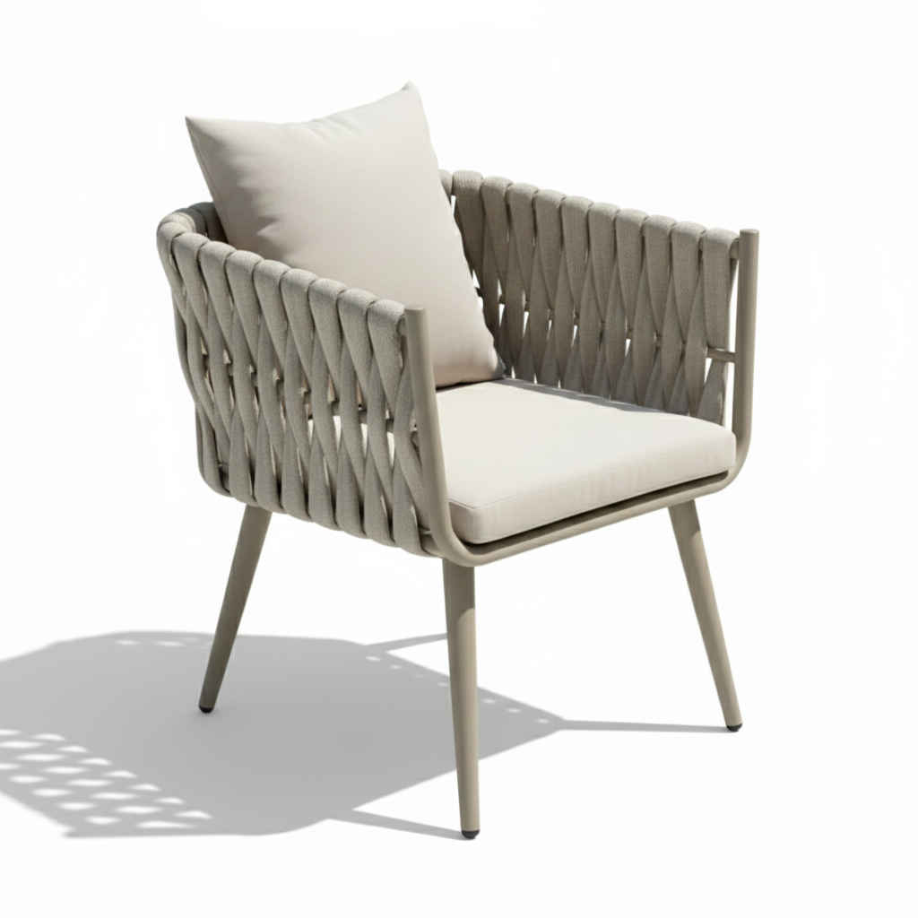 CasaFiora Premium Aluminum & Fabric Rope Garden Dining Chair – Khaki