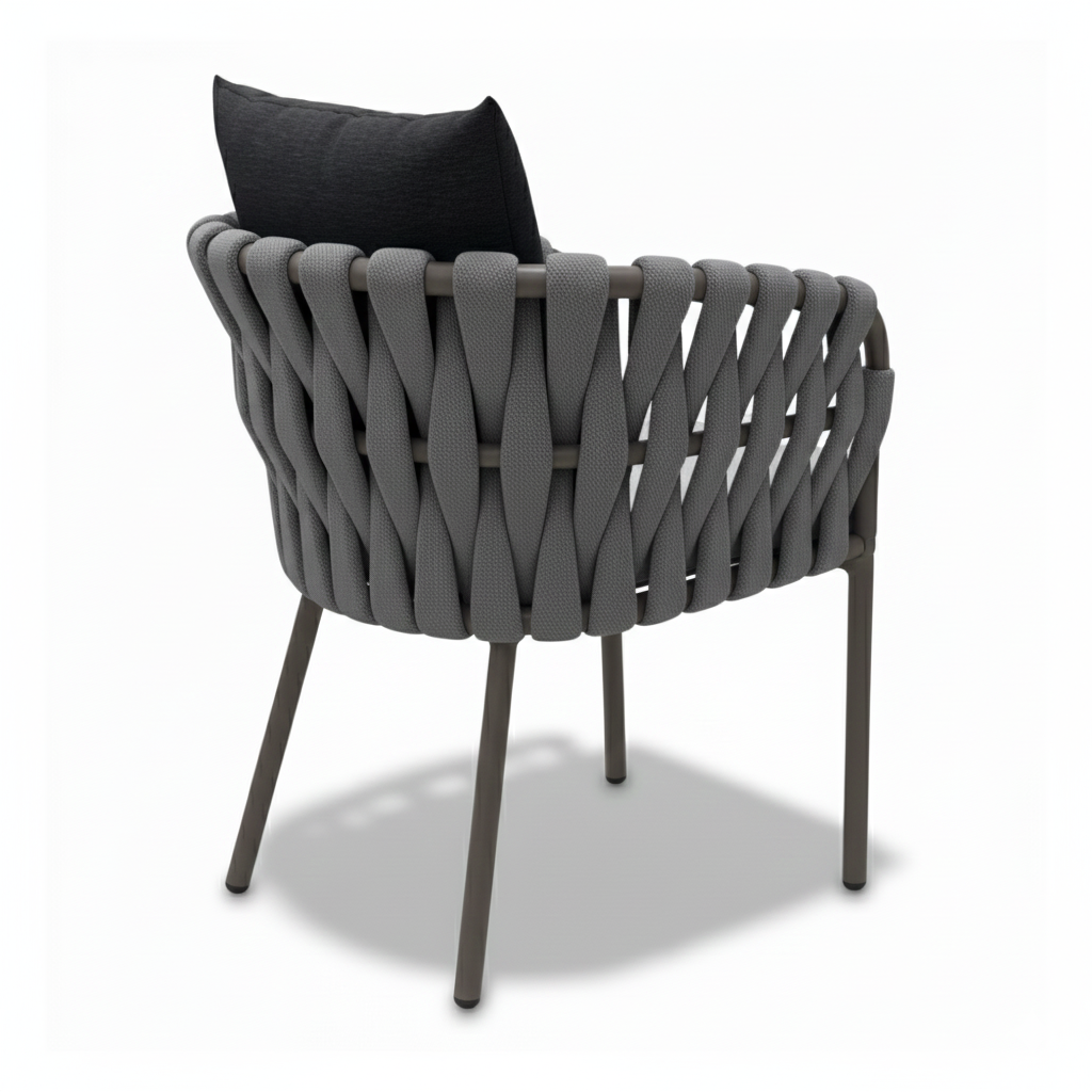 Casa Fiora Modern Outdoor Rope-Weave Dining Chair – Aluminum Frame & Weatherproof Cushions