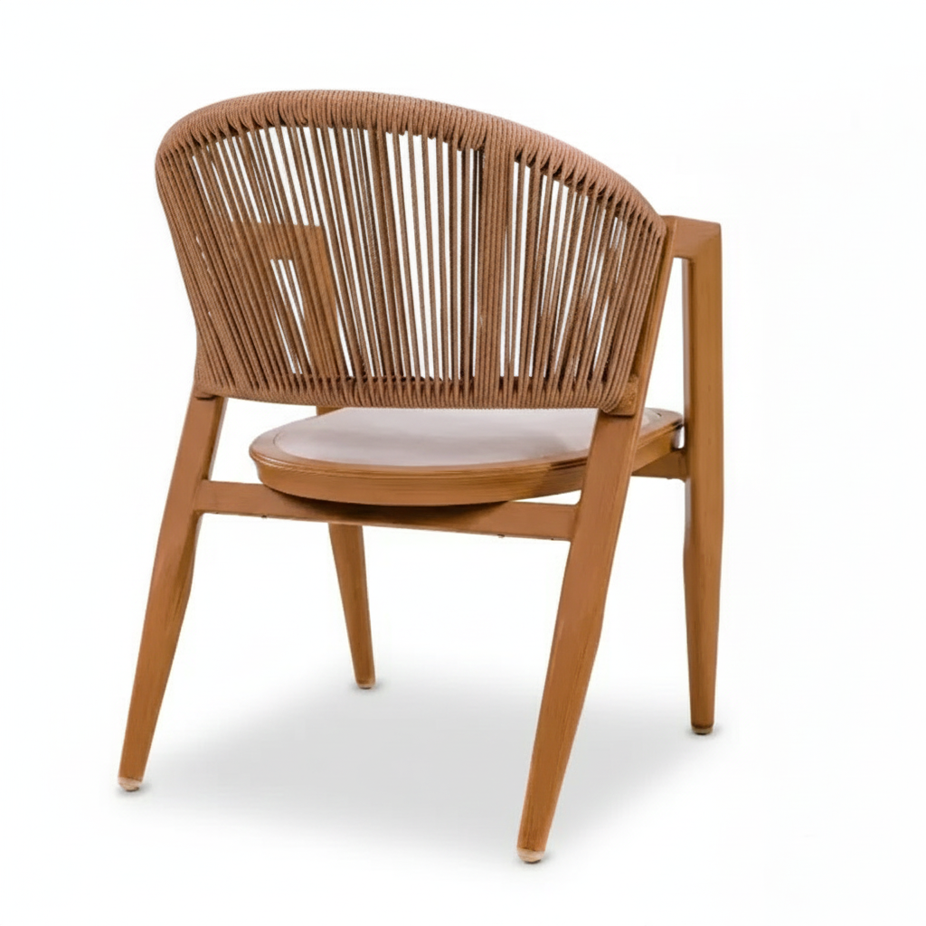 CasaFiora Rope Chairs With Comfortable Beige Cushion-Wooden Color