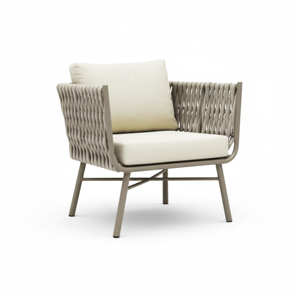 CasaFiora Single Seater Sofa – Woven Rope Design with Durable Aluminum Frame