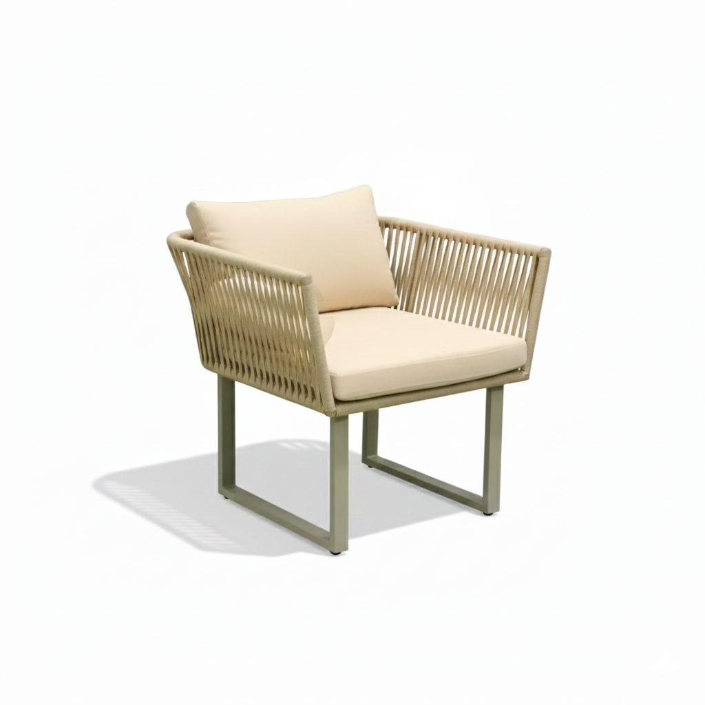 Casa Fiora Aluminum Beige Rope Dinning Set With Beige Cushion