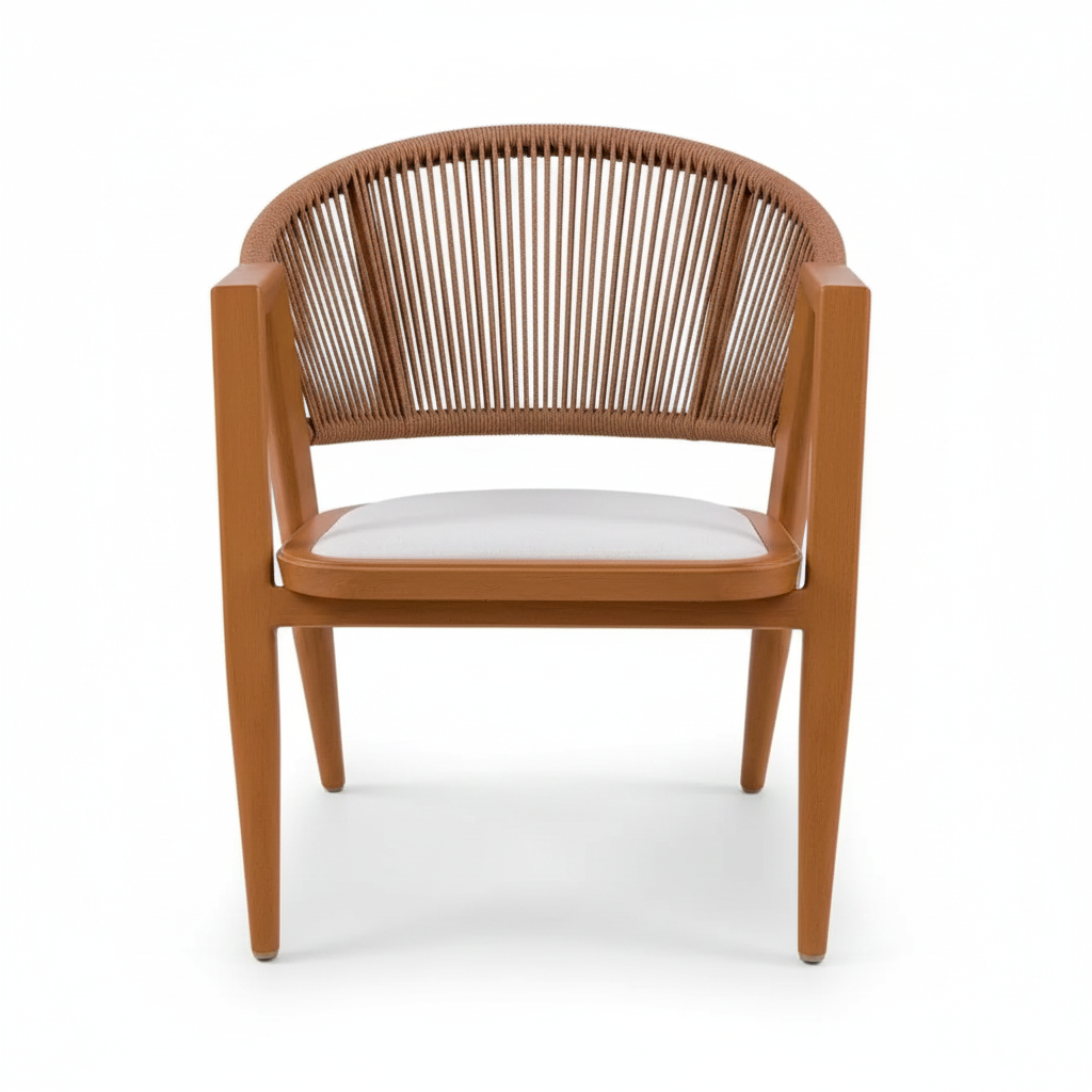 CasaFiora Rope Chairs With Comfortable Beige Cushion-Wooden Color