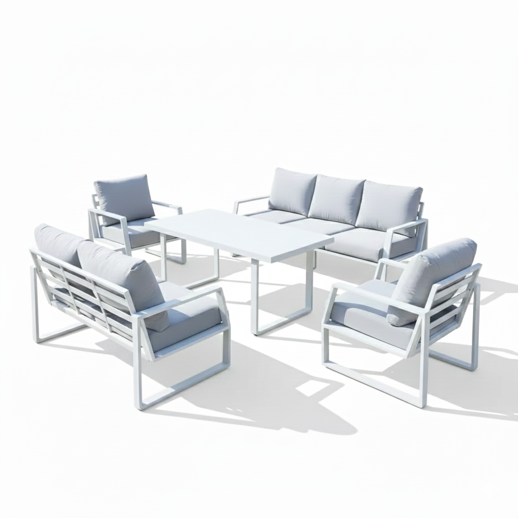 Casa Fiora Luxurious 7-Seater Outdoor Sofa Set with Aluminum Frame & Plush Cushions-White