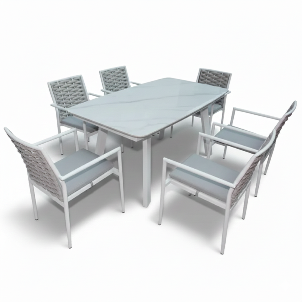 Casa Fiora Outdoor Aluminium Dining Set with Waterproof Cushions – 6 Seats