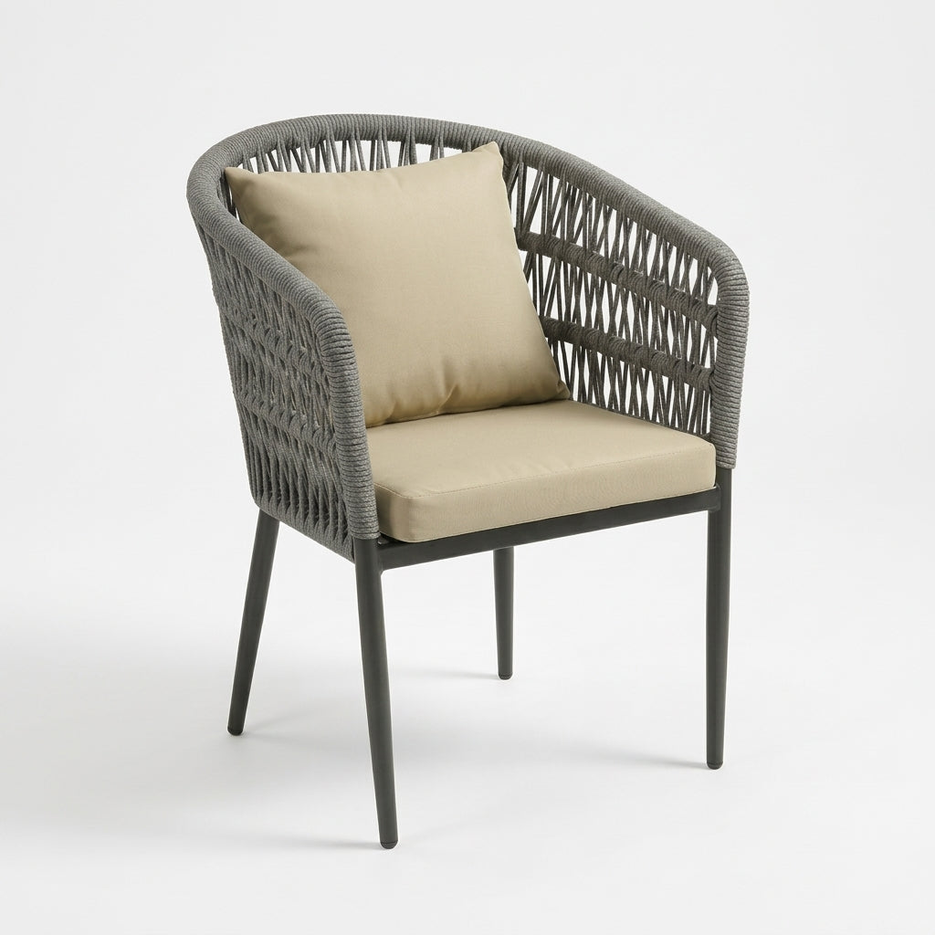 Modern Outdoor Woven Rope Dining Chair – Weather-Resistant Aluminum Frame Patio Chair with Cushions