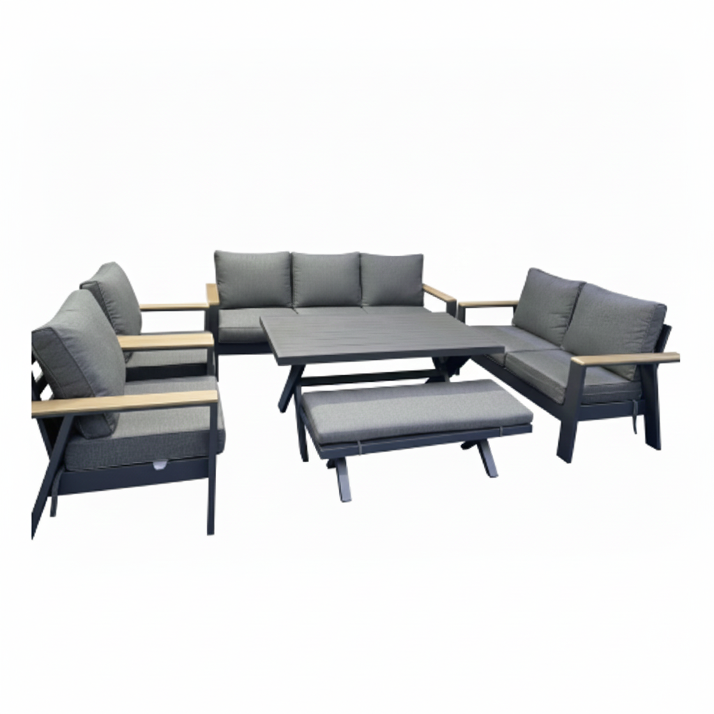 Casa Fiora Modern 9-Seater Outdoor Lounge Set – Aluminum Frame with Premium Cushions &amp; Dining Table