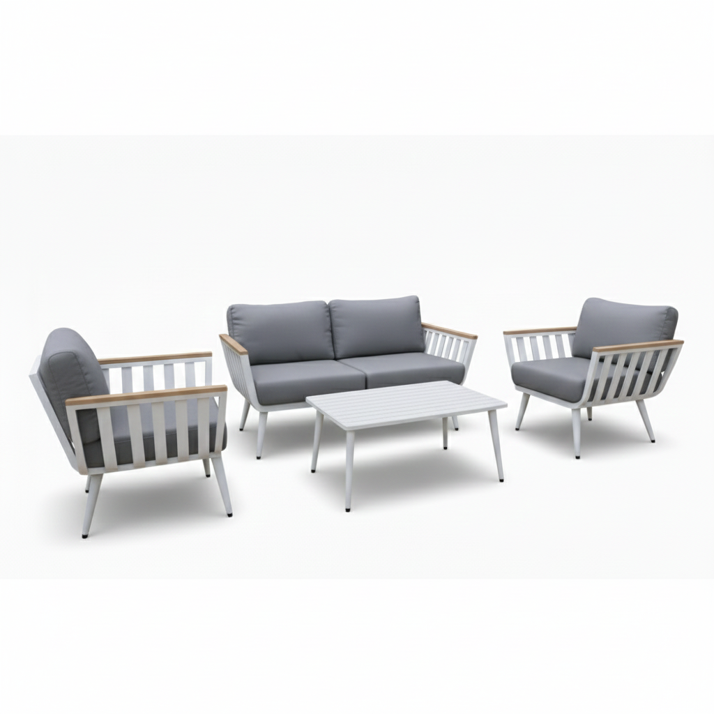 CasaFiora Elite Outdoor Lounge Sofa Set with Premium Cushions & Wood Accents